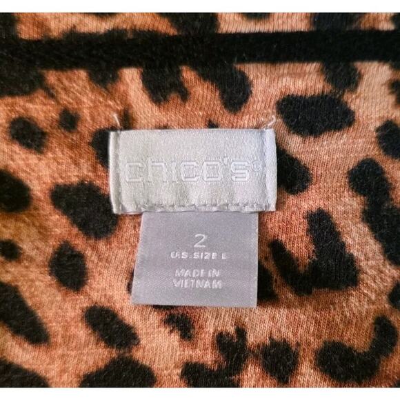 Chico's Top Women Sz 2 US L/12 Animal Print 3/4 Sleeve Scoop Neck Round Hi-lo - Picture 3 of 7